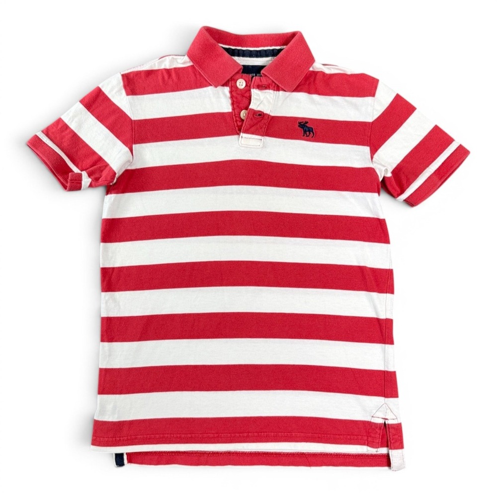 Abercrombie Fitch Polo Shirt Kids XL Red White Preppy Moose Logo Y2K Stripe VTG